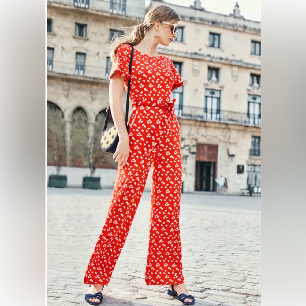 Boden Red Floral Jumpsuit